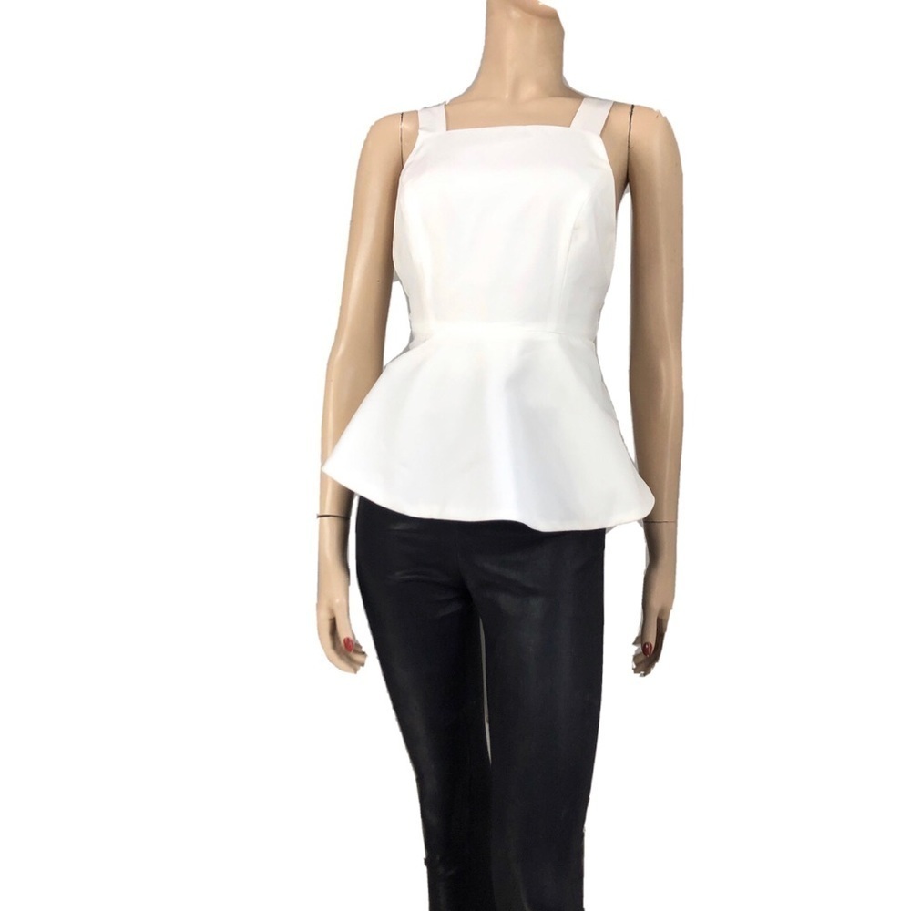 Essue crossbody back sleeveless waist strap flare cream blouse size:S